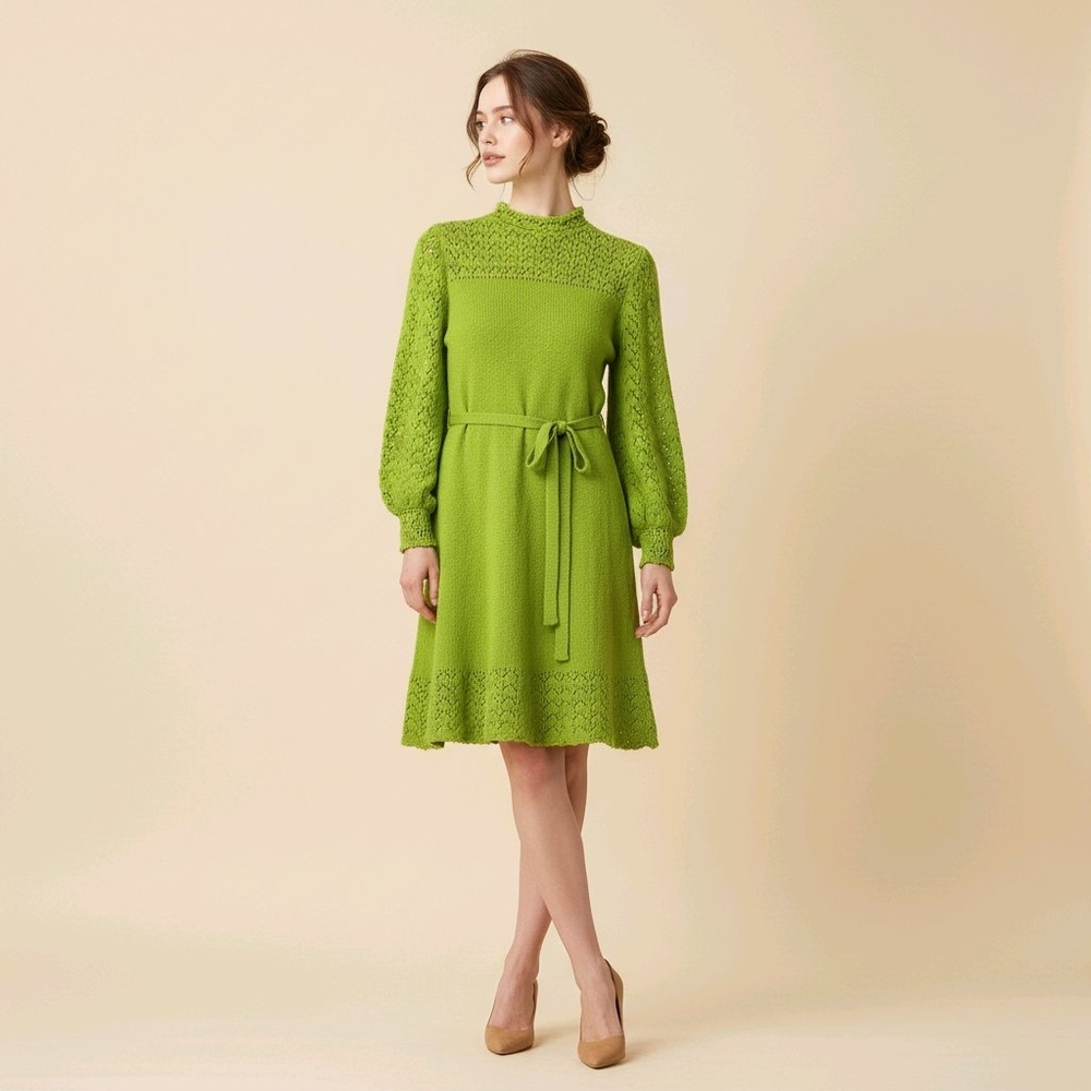 NWT Vintage Picardo Knits Long Sleeve Belted Dress